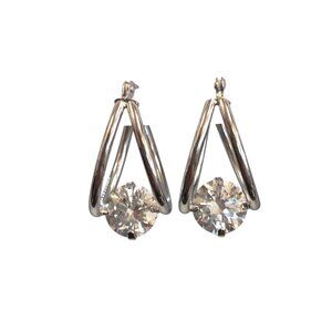 14K White Gold Cubic Zirconia Double-Hoop Earrings #23878